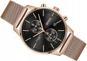 Hugo Boss Associate Chronograph Black Dial Rose Gold Mesh Bracelet Watch for Men - 1513806