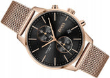 Hugo Boss Associate Chronograph Black Dial Rose Gold Mesh Bracelet Watch for Men - 1513806