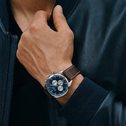 Hugo Boss Pioneer Chronograph Blue Dial Brown Leather Strap Watch For Men - 1513709
