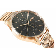 Hugo Boss Associate Chronograph Black Dial Rose Gold Mesh Bracelet Watch for Men - 1513806