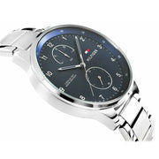 Tommy Hilfiger Chase Multifunction Blue Dial Silver Steel Strap Watch for Men - 1791575