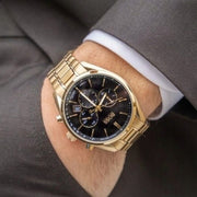Hugo Boss Champion Chronograph Black Dial Gold Steel Strap Watch for Men - 1513848