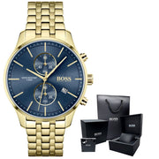 Hugo Boss Associate Chronograph Blue Dial Gold Steel Strap Watch for Men - 1513841
