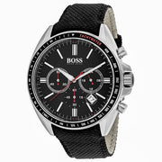 Hugo Boss Driver Chronograph Black Dial Black Leather Strap Watch for Men -1513087