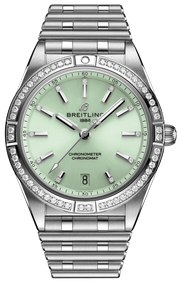 Breitling Chronomat Automatic 36 Diamonds Green Dial Two Tone Steel Strap Watch for Women - A10380591L1A1