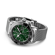 Breitling Superocean Heritage Chronograph 44 Green Dial Silver Mesh Bracelet Watch for Men - A13313121L1A1