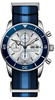 Breitling Superocean Heritage Chronograph 44 Ocean Conservancy Silver Dial Two Tone NATO Strap Watch for Men - A133131A1G1W1