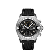 Breitling Avenger Chronograph 45mm Black Dial Black Leather Strap Watch for Men - A13317101B1X1