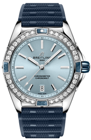 Breitling Super Chronomat Automatic 38 Diamonds Blue Dial Blue Rubber Strap Watch for Women - A17356531C1S1