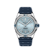 Breitling Super Chronomat Automatic 38 Diamonds Blue Dial Blue Rubber Strap Watch for Women - A17356531C1S1