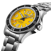 Breitling Superocean Automatic 44mm Yellow Dial Silver Steel Strap Watch for Men - A17375211/1A1