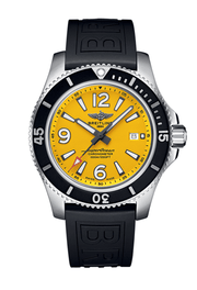 Breitling Superocean Automatic 44mm Yellow Dial Black Rubber Strap Watch for Men - A17367021I1S1