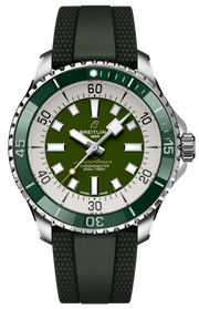 Breitling Superocean Automatic 44 Green Dial Green Rubber Strap Watch for Men - A17376A31L1S1