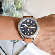 Fossil Bowman Chronograph Blue Dial Brown Leather Strap Watch for Men - FS5602