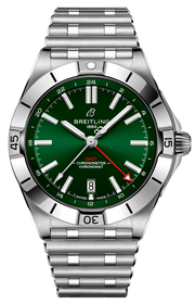 Breitling Chronomat GMT 40 Green Dial Silver Steel Strap Watch for Men - A32398101L1A1