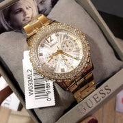 Guess Dazzler Diamonds Silver Dial Gold Steel Strap Watch for Women - W0335L2