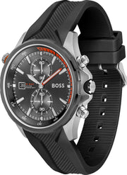 Hugo Boss Globetrotter Chronograph Grey Dial Black Silicone Strap Watch for Men - 1513931
