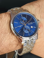 Hugo Boss Jet Chronograph Blue Dial Silver Steel Strap Watch for Men - 1513384