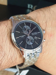 Hugo Boss Jet Chronograph Black Dial Silver Steel Strap Watch for Men - 1513383