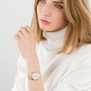 Guess Chelsea Crystals Mother of Pearl White Dial Gold Mesh Bracelet Watch For Women - W0647L7