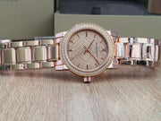 Burberry The City Diamonds Rose Dial Rose Gold Steel Strap Watch for Women - BU9225