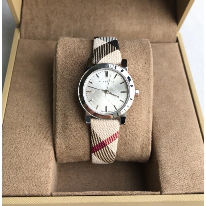 Burberry The City Nova Silver Dial Brown Leather Strap Watch for Women