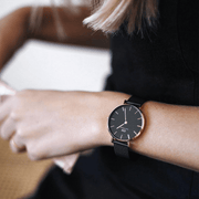 Daniel Wellington Petite Ashfield Black Dial Black Mesh Strap Watch For Women - DW00100202