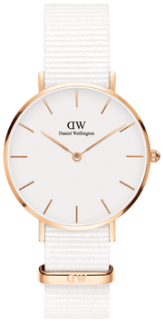 Daniel Wellington Petite Dover Quartz White Dial White NATO Strap Watch For Women - DW001000313