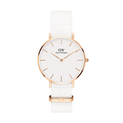 Daniel Wellington Petite Dover Quartz White Dial White NATO Strap Watch For Women - DW001000313