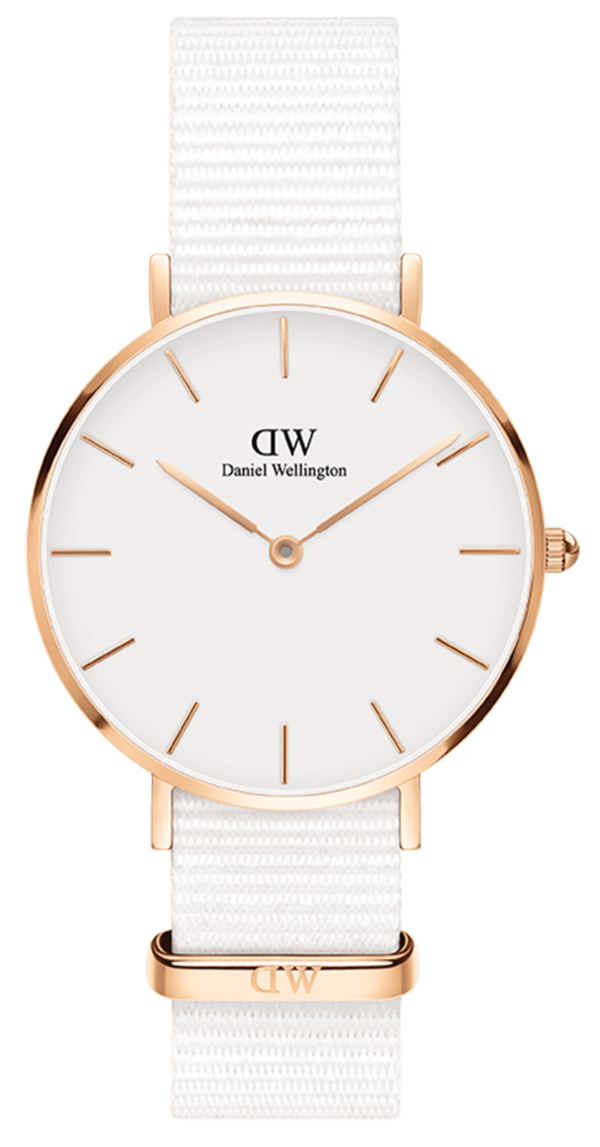 Daniel Wellington Classic Petite Dover White Dial White Nylon Strap Watch For Women - DW00100311