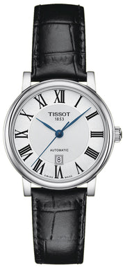 Tissot Carson Premium Automatic Lady Silver Dial Black Leather Strap Watch for Women - T122.207.16.033.00