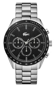 Lacoste Boston Chronograph Black Dial Silver Steel Strap Watch for Men - 2011079