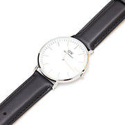 Daniel Wellington Classic Sheffield White Dial Black Leather Strap Watch For Men - DW00100020