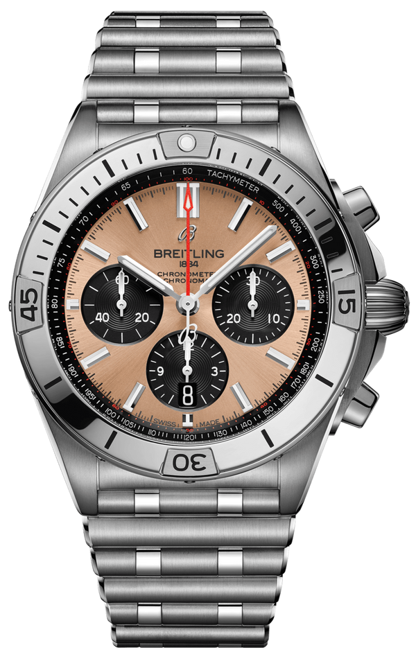 Breitling Chronomat B01 42 Brown Dial Silver Steel Strap Watch for Men - AB0134101K1A1