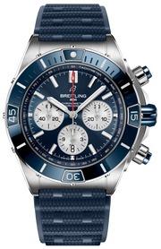 Breitling Super Chronomat B01 44 Blue Dial Blue Rubber Strap Watch for Men - AB0136161C1S1