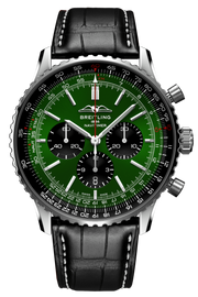 Breitling Navitimer B01 Chronograph 46 Green Dial Black Leather Strap Watch for Men - AB0137241L1P1