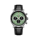 Breitling Navitimer B01 Chronograph 43 Green Dial Black Leather Strap Watch for Men - AB0138241L1P1