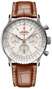 Breitling Navitimer B01 Chronograph 41 White Dial Brown Leather Strap Watch for Men - AB0139211G1P1