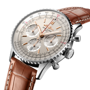 Breitling Navitimer B01 Chronograph 41 White Dial Brown Leather Strap Watch for Men - AB0139211G1P1