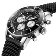 Breitling Superocean Heritage B01 Chronograph 44 Black Dial Black Mesh Bracelet Watch for Men - AB0162121B1S1