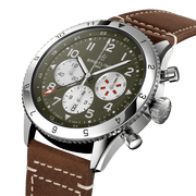 Breitling Super Avi B04 Chronograph GMT 46 Curtiss Warhawk Green Dial Brown Leather Strap Watch for Men - AB04452A1L1X1