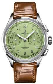 Breitling Premier B09 Chronograph 40 Green Dial Brown Leather Strap Watch for Men - AB0930D31L1P1