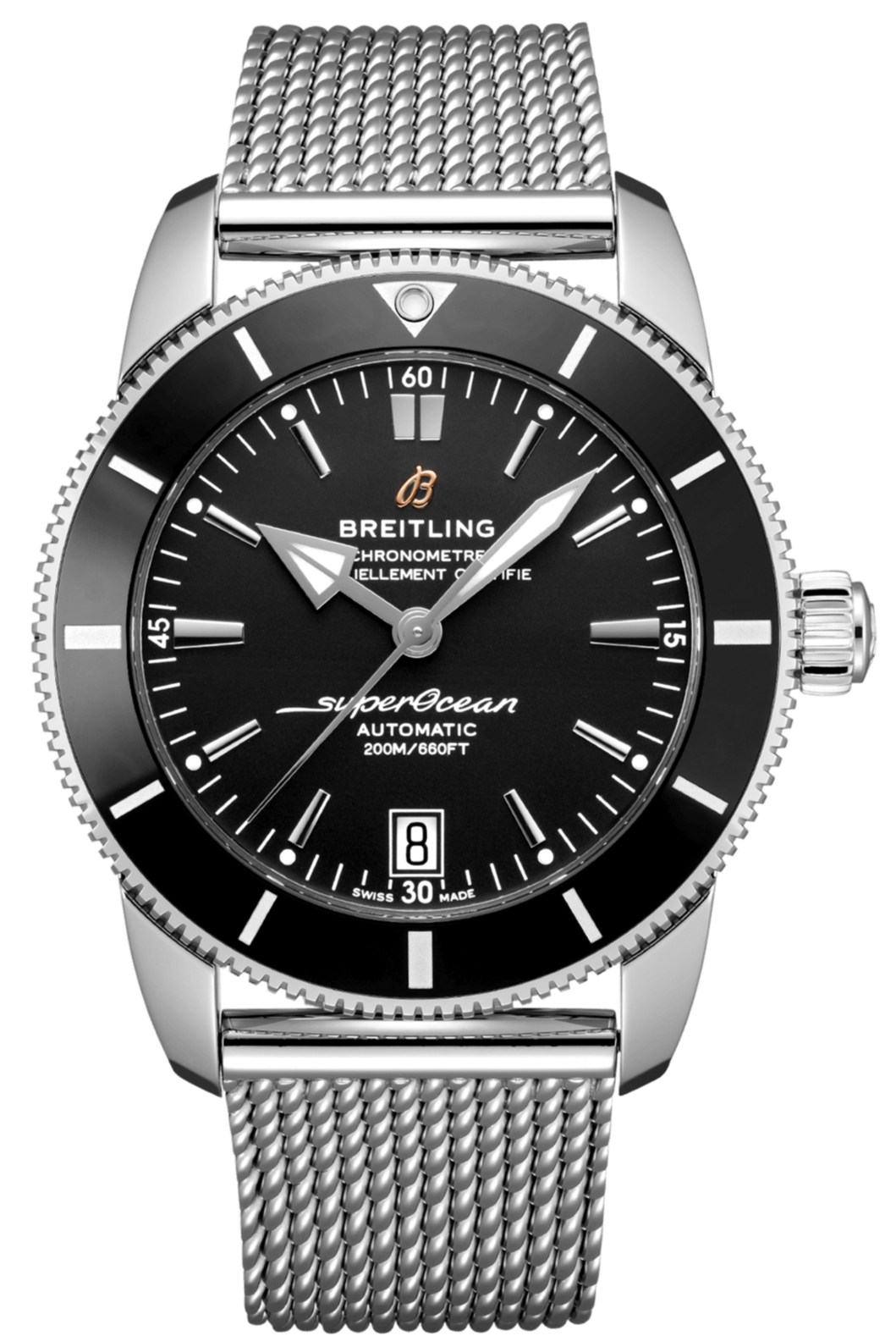 Breitling Superocean Heritage B20 Automatic 42 Black Dial Silver Mesh Bracelet Watch for Men - AB2010121B1A1