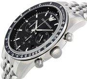 Emporio Armani Tazio Chronograph Black Dial Silver Steel Strap Watch For Men - AR5988