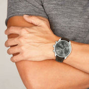 Hugo Boss Grand Prix Chronograph Grey Dial Brown Leather Strap Watch for Men -  1513476
