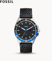 Fossil Sport 54 Day Date Black Dial Black Leather Strap Watch for Men - FS5321