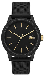 Lacoste 12.12 Black Dial Black Silicon Strap Watch for Men - 2011010