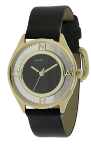 Marc Jacobs Tether Black Dial Black Leather Strap Watch for Women - MBM1376