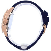 Guess Frontier DIamonds Gold Dial Blue Rubber Strap Watch For Women - W1160L3