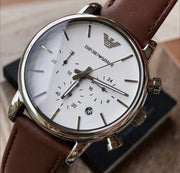 Emporio Armani Luigi Chronograph Silver Dial Brown Leather Strap Watch for Men - AR1846